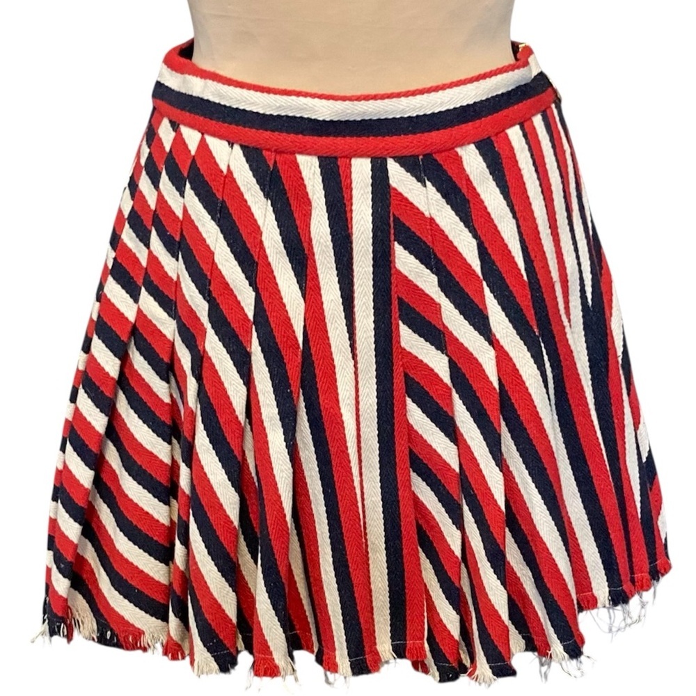 Maggie Marilyn 100% Cotton Red, White, & Blue Pleated Mini Skirt